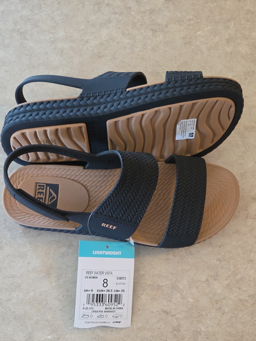 Reef Water Vista Slingback Sandals in Black and Tan